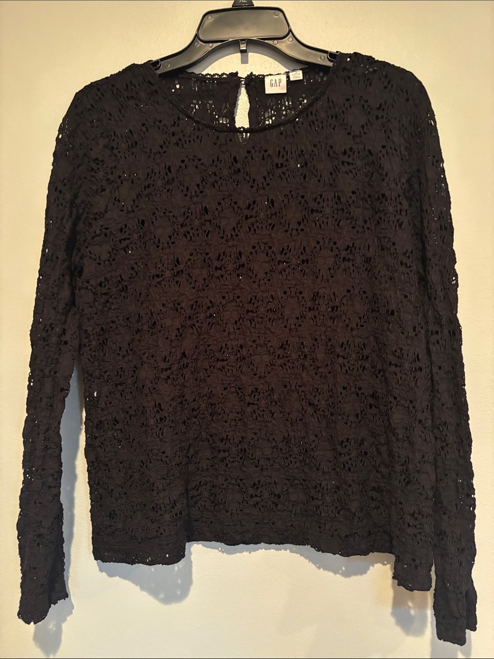 GAP Black Lace Long-Sleeve Crewneck Top